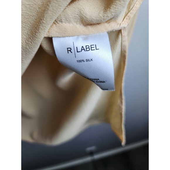 R Label 100% Silk long sleeve tunic Tan Sz S Button Cuff - Picture 5 of 8